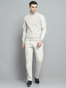 Monte Carlo - Mens Stripes Beige High Neck Full Sleeve Sweatshirt with Trackpant (Set of 2)