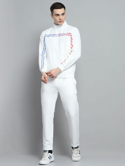 Monte Carlo - Mens Solid White Mock Neck Full Sleeve Jacket with Trackpant (Set of 2)