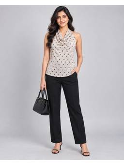Twenty Dresses by Nykaa Fashion - Women Beige Polka Dot Cowl Neck Sleeveless Top