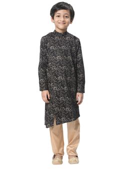 Manyavar - Boys Black Cotton Printed Kurta Churidar (set Of 2)