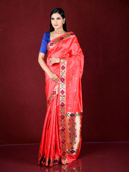 EXCLUSIVA - Peach Zari Woven Work Banarasi Saree with Unstitched Blouse