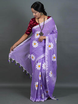 Odette - Womens Lavender Printed Cotton Saree with Unstitched Blouse