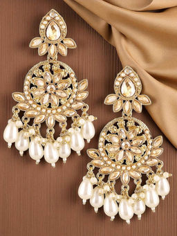 OOMPH - Womens Gold Tone Kundan & Pearls Champagne Drop Earrings