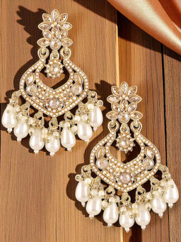 OOMPH - Womens Gold Tone Kundan and Pearls Champagne Drop Earrings