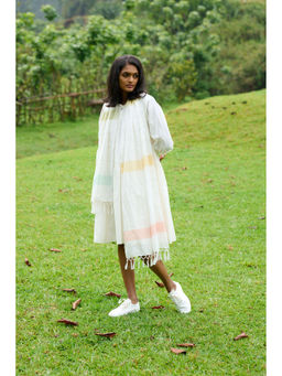 Mantra - Ivory Tiered Dress with Stole (Set of 2)