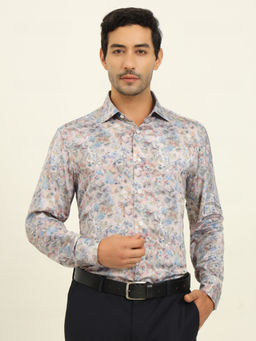 JadeBlue - Men Light Blue Digital Print Slim Fit Party Wear Formal Shirt