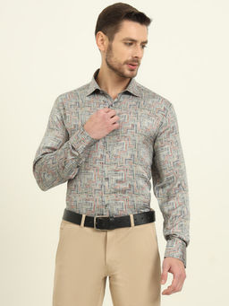 JadeBlue - Men Pista Green Print Slim Fit Party Wear Formal Shirt