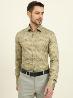 Wyre - Men Golden and Green Slim Fit Party Wear Formal Shirt