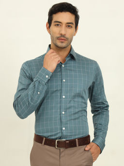JadeBlue - Men Teal Blue Slim Fit Formal Shirt