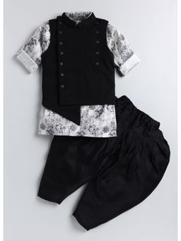 Little Collars - Boys Solid Black Polyester Dhoti and Kurta with Jacket (Set of 3)
