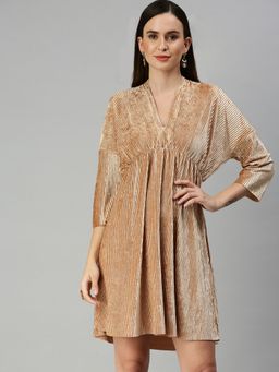 SHOWOFFFF - Women Beige Fit and Flare Dress