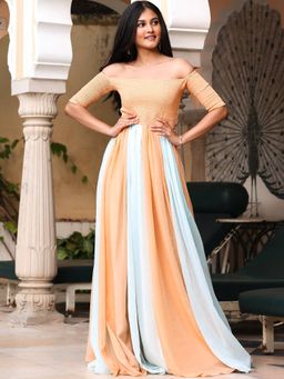Lavanya The Label - Peach Blue Flared Dress