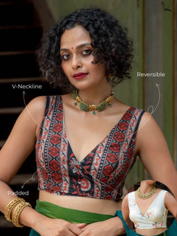 Suta - Reversible Multicolor Cotton Self-Design V-Neck Back Open Blouse