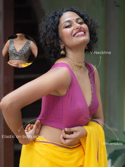 Suta - Reversible Multicolor Cotton Self-Design V-Neck Back Open Blouse