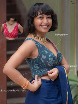 Suta - Reversible Multicolor Cotton Self-Design V-Neck Back Open Blouse