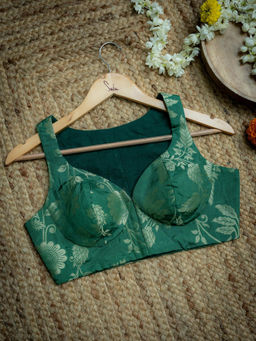 Suta - Green Viscose Zari Floral Padded V-Neck Blouse