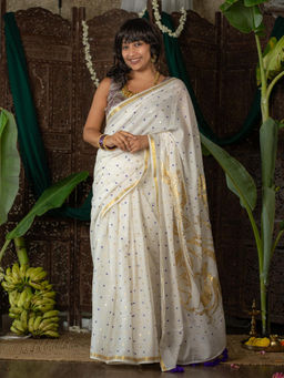 Suta - White Cotton Viscose Woven Design Sarees