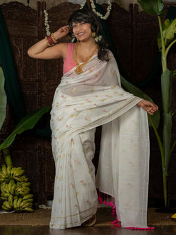Suta - White Cotton Viscose Woven Design Sarees