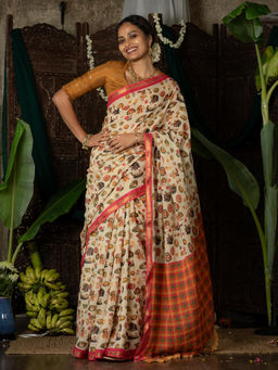 Suta - Off White Cotton Viscose Printed Design Sarees