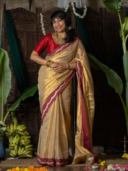 Suta - Gold Cotton Tissue Woven Design Sarees