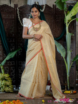 Suta - White Cotton Zari Checks Design Printed Sarees