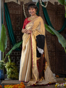 Suta - Gold Cotton Tissue Printed Design Sarees