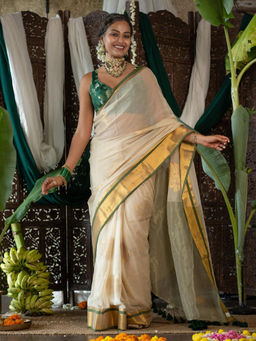 Suta - Off White Mul Cotton Woven Design Sarees