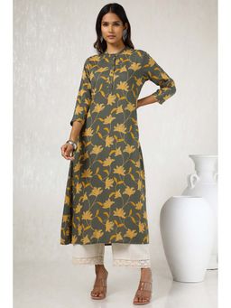 Soch - Women Green Rayon Slub Floral Print Kurta