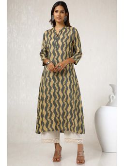 Soch - Women Green Rayon Slub Floral Print Kurta