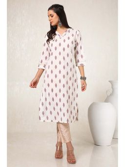 Soch - Women Off White Cotton Ethnic Motifs Kurta with Gotta Patti