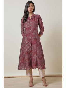 Soch - Women Maroon Art Silk Bandhani Print Kurta