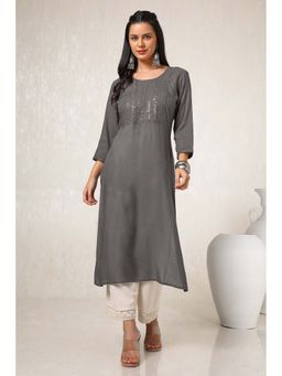 Soch - Women Earth Rayon Embroidered Kurta with Sequins