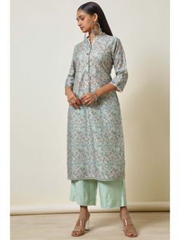 Soch - Women Sap Green Rayon Floral Print Kurta with Thread Work