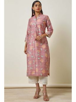 Soch - Women Onion Pink Rayon Floral Print Kurta
