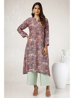 Soch - Women Purple Viscose Blend Floral Print Kurta with Sequins