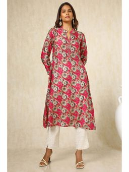 Soch - Women Fuchsia Viscose Blend Floral Print Kurta with Zardozi