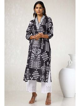 Soch - Women Black Muslin Blend Ikat Print Kurta