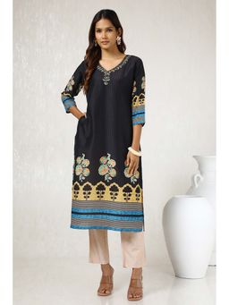 Soch - Women Black Muslin Blend Printed Kurta with Cut Dana