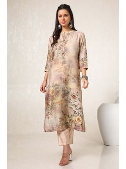 Soch - Women Beige Viscose Muslin Floral Print Kurta