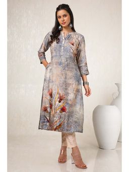 Soch - Women Blue Viscose Muslin Floral Print Kurta
