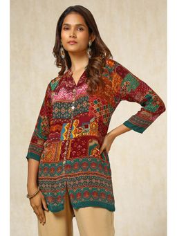 Soch - Women Multicolour Viscose Crepe Ethnic Motifs Tunic with Cut Dana