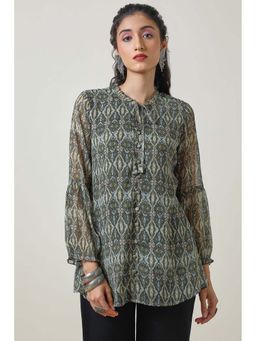 Soch - Women Olive Chiffon Ethnic Motifs Tunic