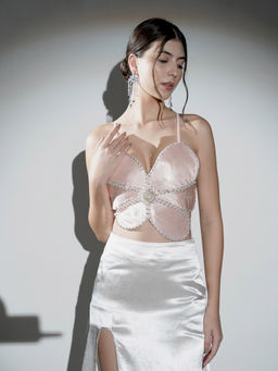 Realm By Vaishali - Eden Peach Flower Crystal Crop Top