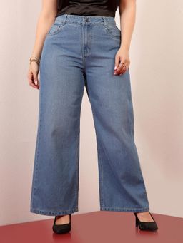 Miss Chase - A+ Curve Collection Plus Size Womens Light Blue Wide-Leg Denim Jeans