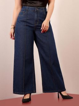 Miss Chase - A+ Curve Collection Plus Size Womens Navy Blue Wide-Leg Denim Jeans