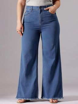 Miss Chase - A+ Curve Collection Plus Size Womens Mid Blue Wide-Leg Denim Jeans