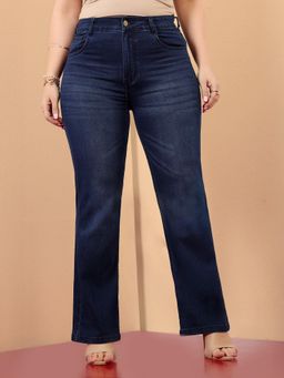 Miss Chase - A+ Curve Collection Plus Size Womens Navy Blue Bootcut Denim Jeans