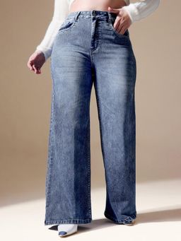 Miss Chase - A+ Curve Collection Plus Size Womens Light Blue Denim Wide Leg Jeans