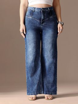 Miss Chase - A+ Curve Collection Plus Size Womens Blue High Rise Denim Wide-Leg Jeans