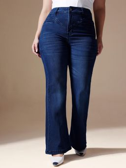 Miss Chase - A+ Curve Collection Plus Size Womens Navy Blue Bootcut Denim Jeans